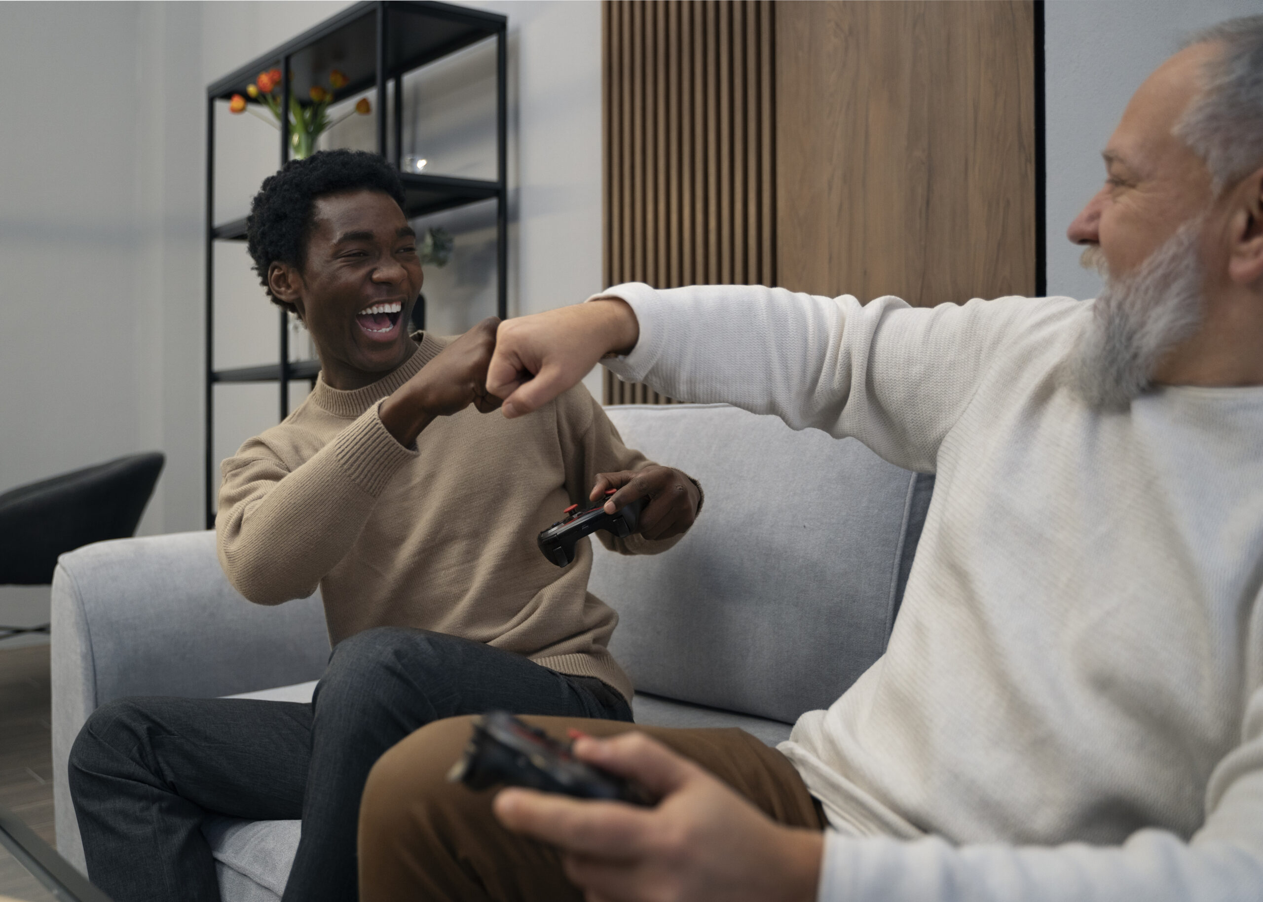 side-view-men-playing-videogame